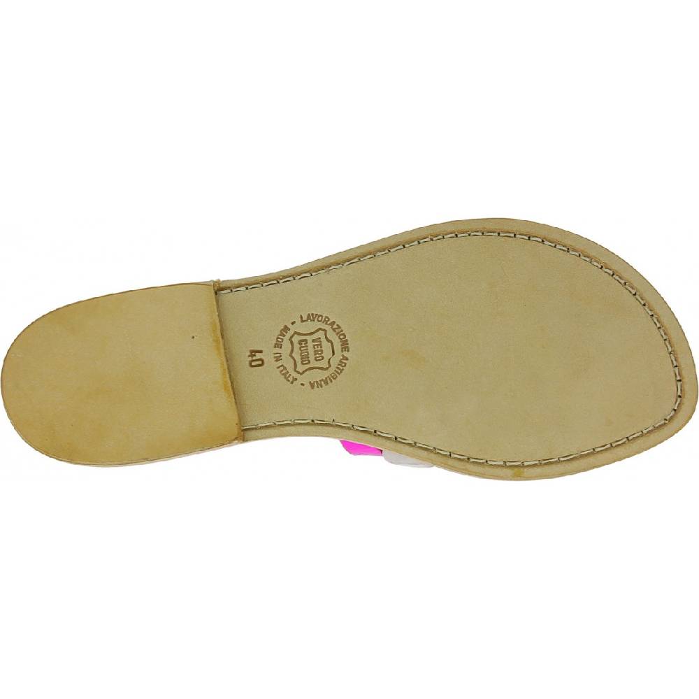 Lartigiano Del Cuoio Sandali bassi alla schiava fatti a mano in pelle laminata fucsia 2025