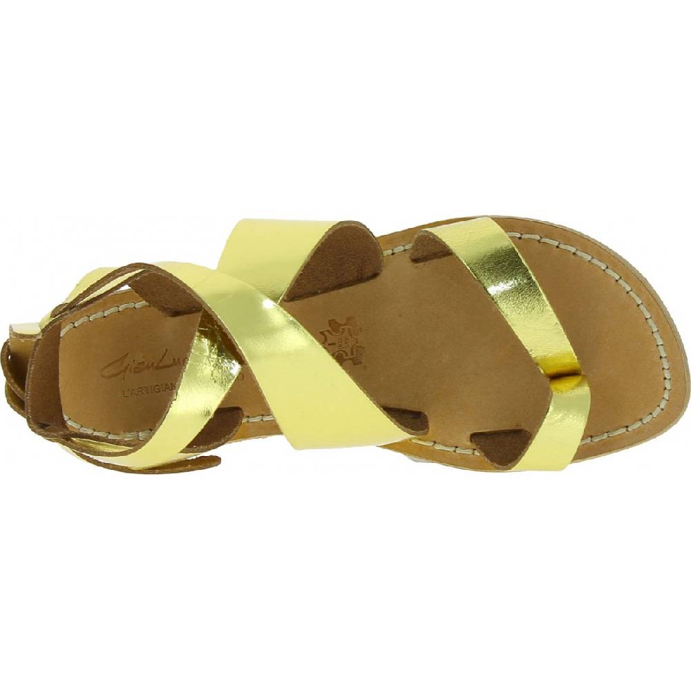 Lartigiano Del Cuoio Sandali donna fatti a mano in pelle laminata colore oro Italy