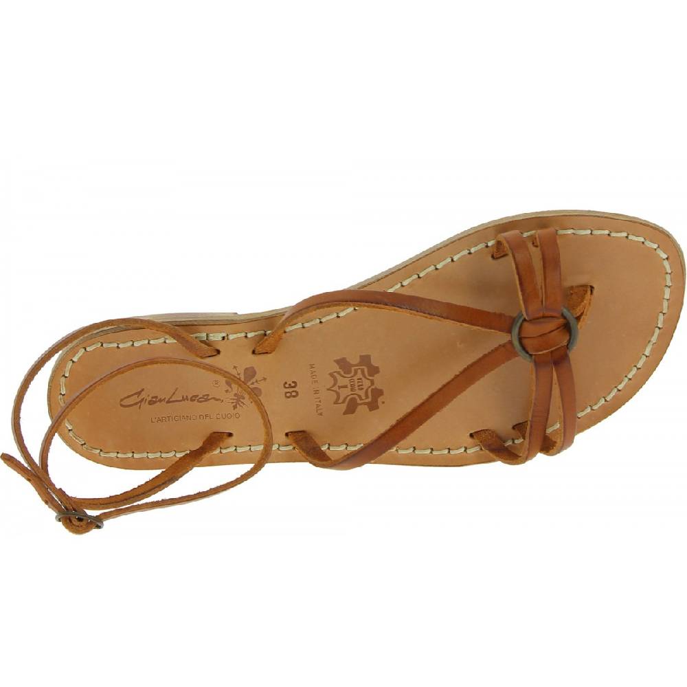 Lartigiano Del Cuoio Sandali infradito in pelle color cuoio da donna fatti a mano Italia