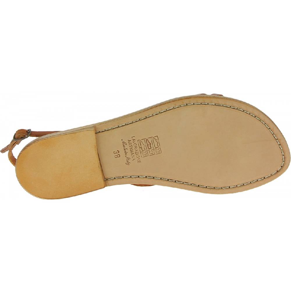 Lartigiano Del Cuoio Sandali infradito in pelle color cuoio da donna fatti a mano Italia