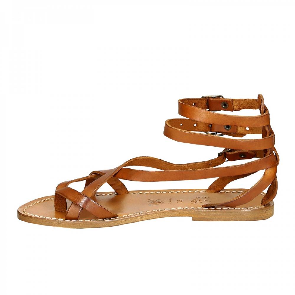 Lartigiano Del Cuoio Sandali gladiator donna fatti a mano in pelle colore cuoio antico Presa