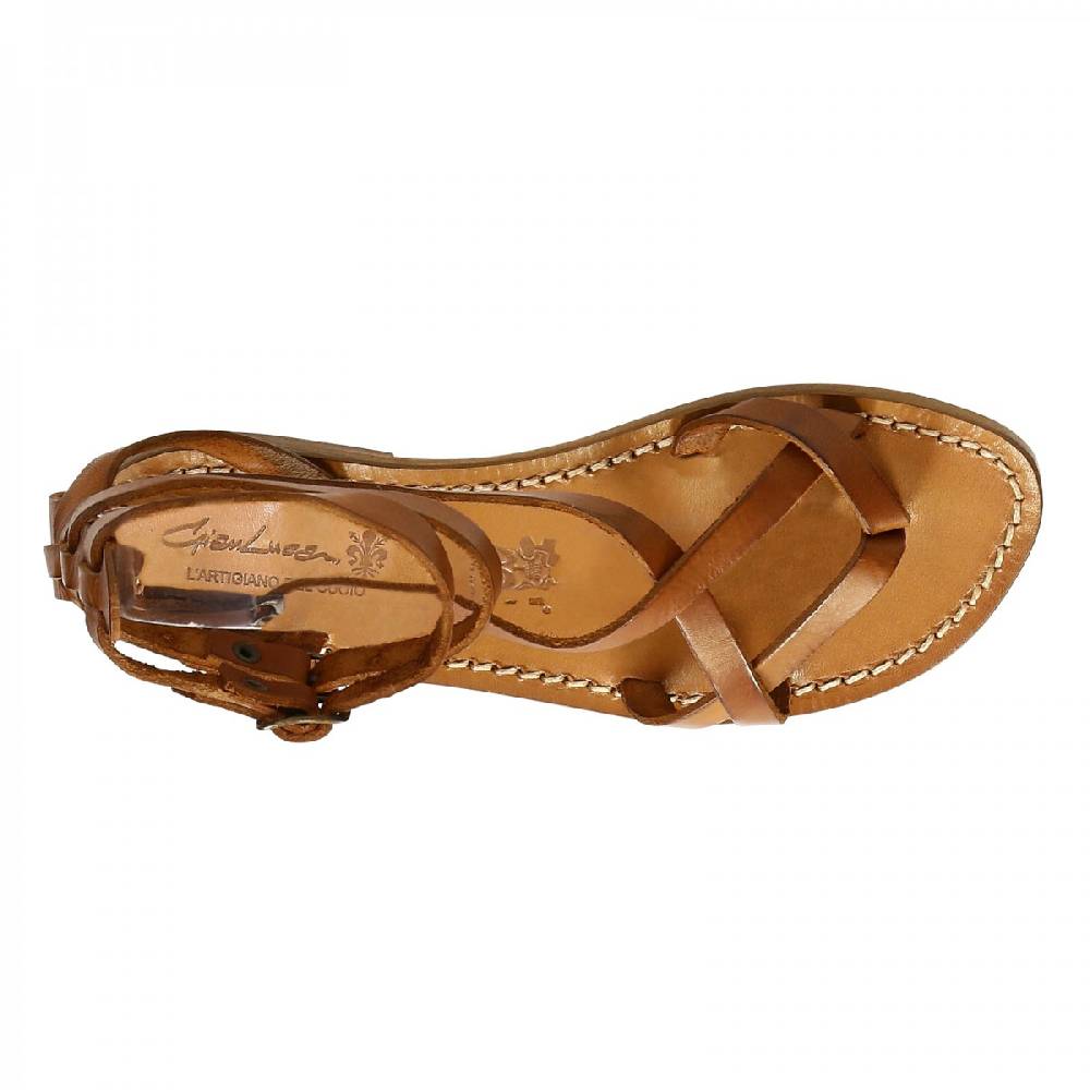 Lartigiano Del Cuoio Sandali gladiator donna fatti a mano in pelle colore cuoio antico Presa