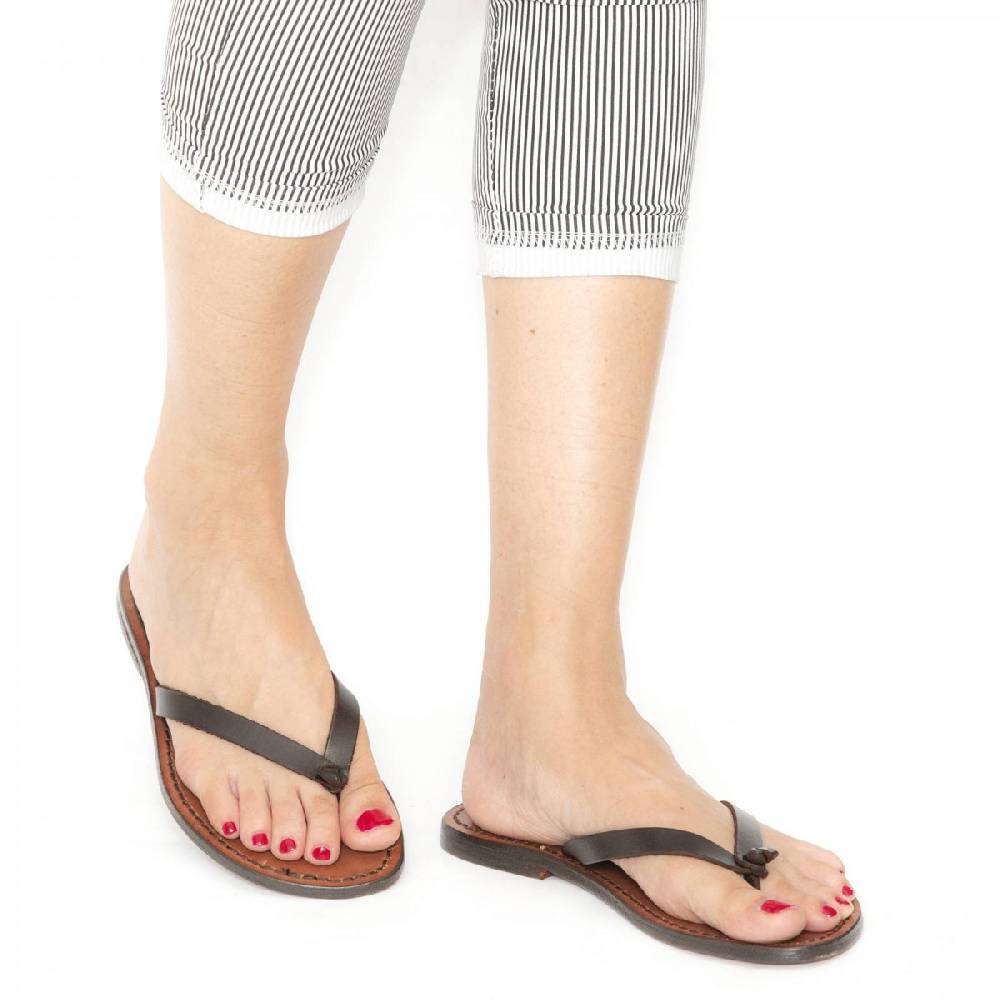 Lartigiano Del Cuoio Ciabatte infradito donna in pelle testa di moro Sconto