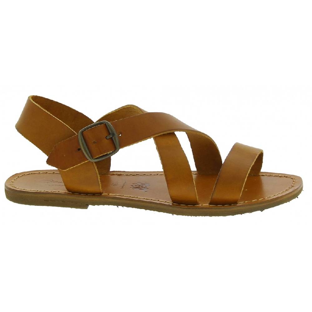 Lartigiano Del Cuoio Sandali alla francescana donna in pelle color cuoio artigianali Economico