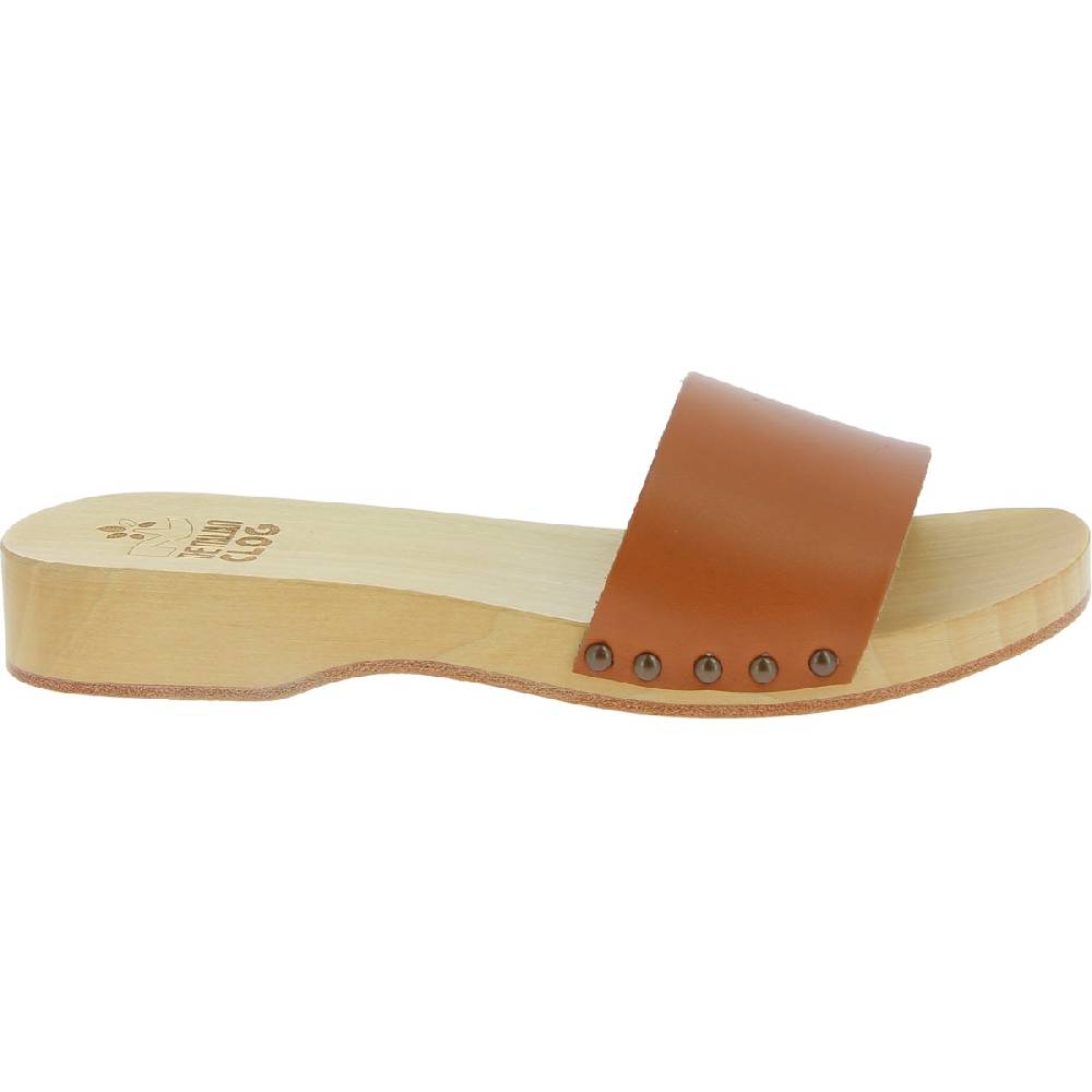 Lartigiano Del Cuoio Zoccoli in legno da uomo con fascia in pelle color cuoio Italy