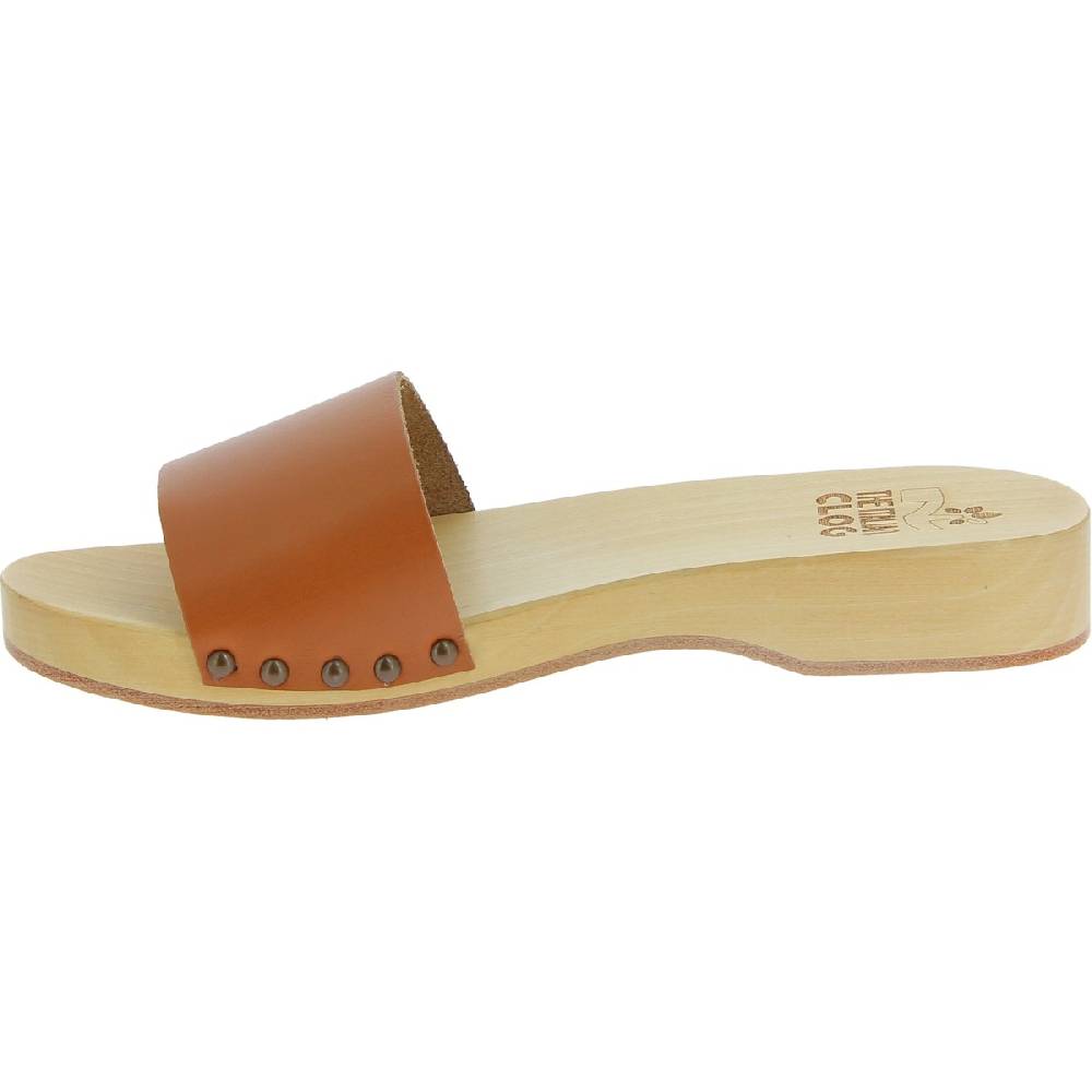 Lartigiano Del Cuoio Zoccoli in legno da uomo con fascia in pelle color cuoio Italy