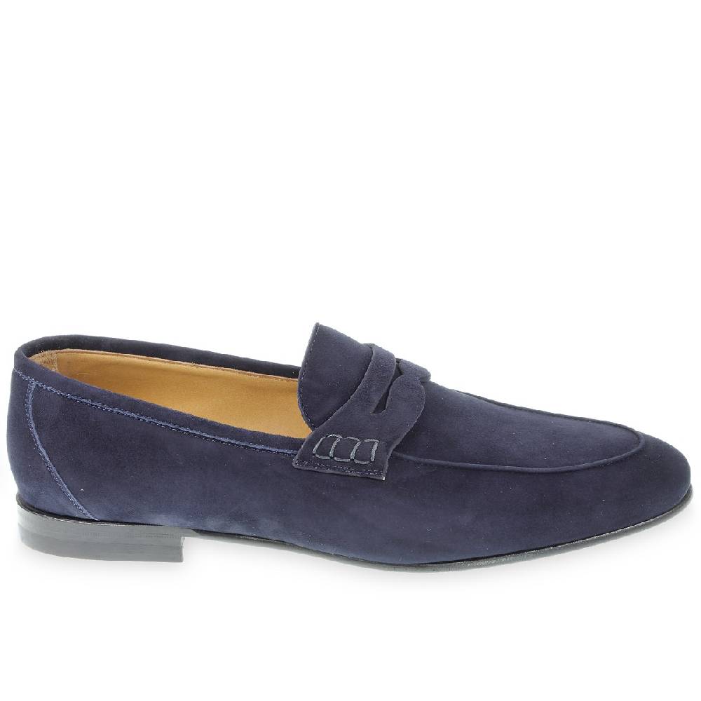Lartigiano Del Cuoio Mocassino penny in camoscio blu fatto a mano da Fratelli Borgioli Nuovo