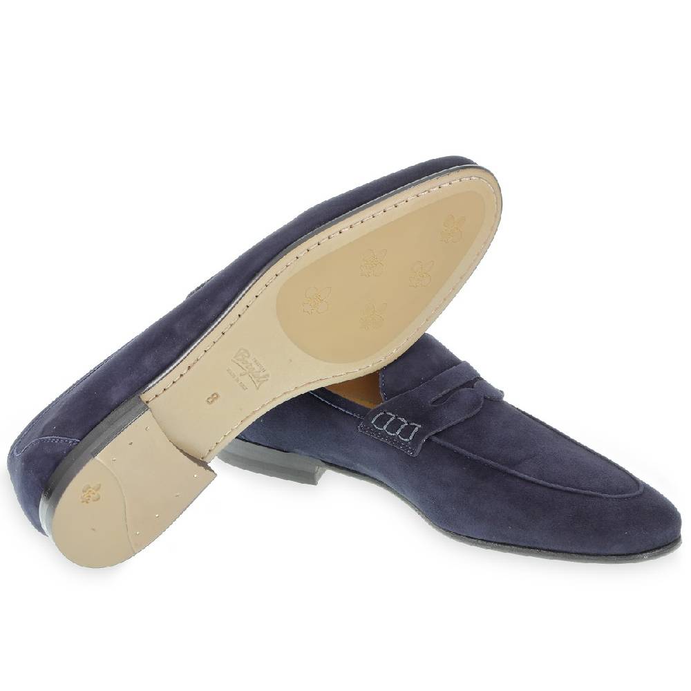 Lartigiano Del Cuoio Mocassino penny in camoscio blu fatto a mano da Fratelli Borgioli Nuovo
