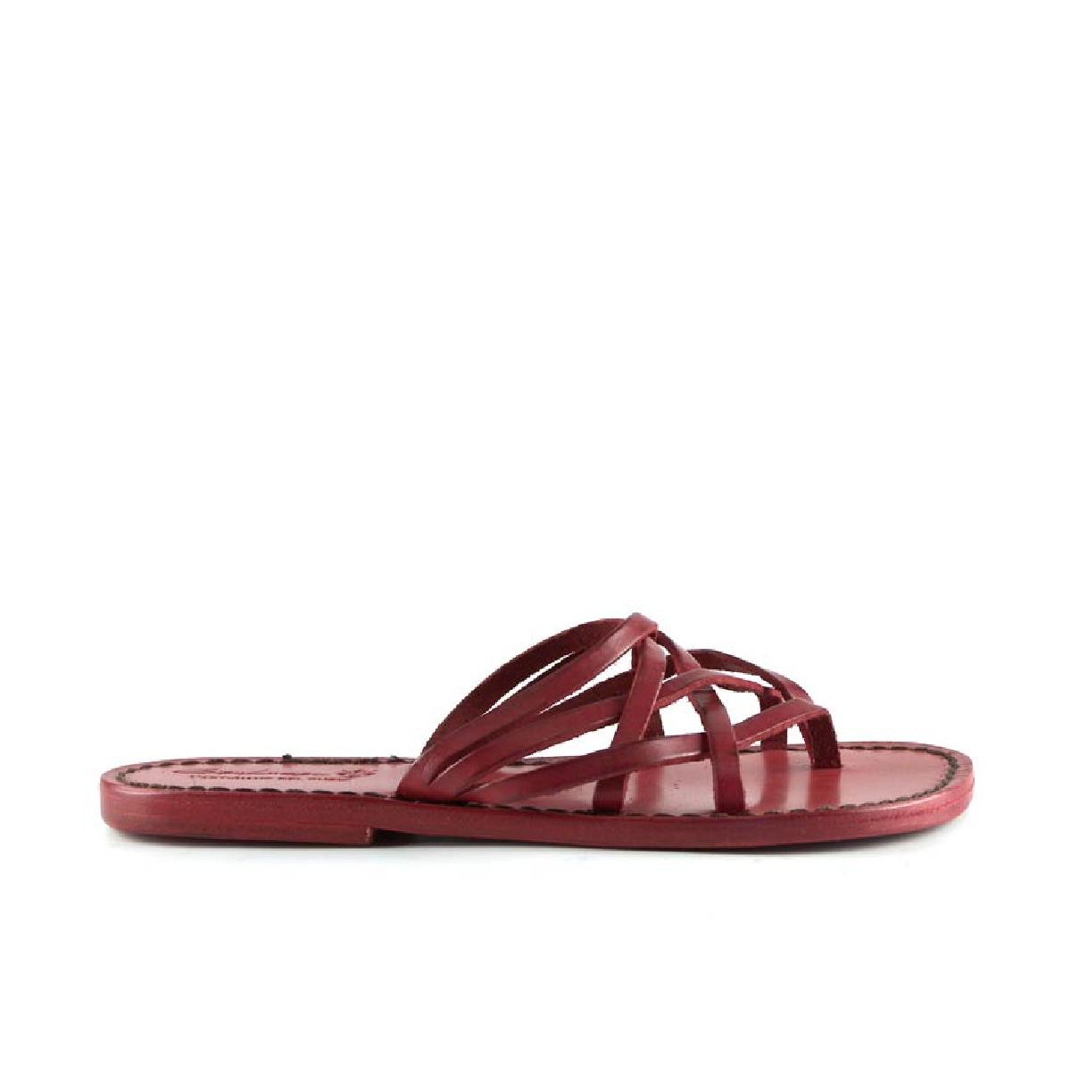 Lartigiano Del Cuoio Infradito donna fatti a mano in pelle intrecciata rosso con suola in cuoio Online