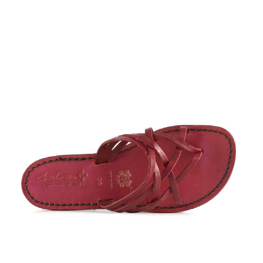 Lartigiano Del Cuoio Infradito donna fatti a mano in pelle intrecciata rosso con suola in cuoio Online