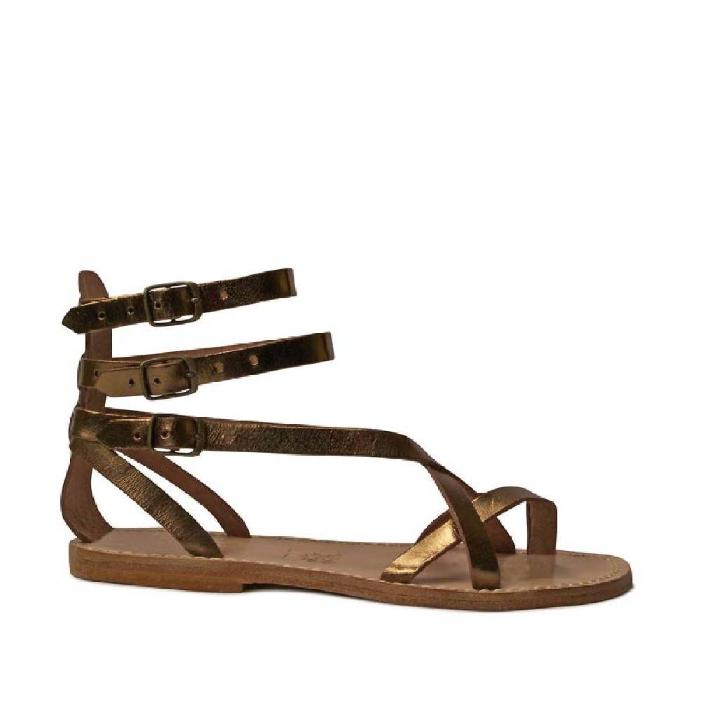 Lartigiano Del Cuoio Sandali gladiatore fatti a mano in pelle laminata bronzo In Vendita