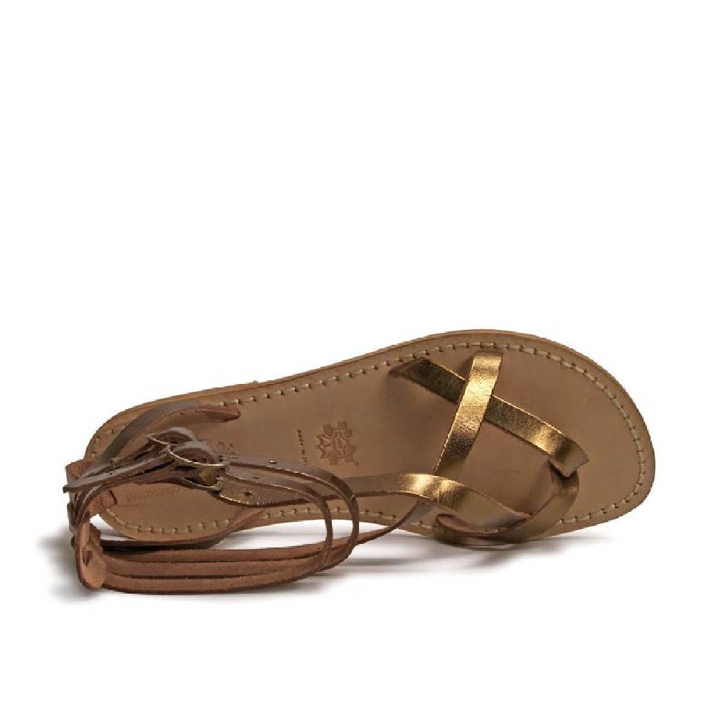 Lartigiano Del Cuoio Sandali gladiatore fatti a mano in pelle laminata bronzo In Vendita