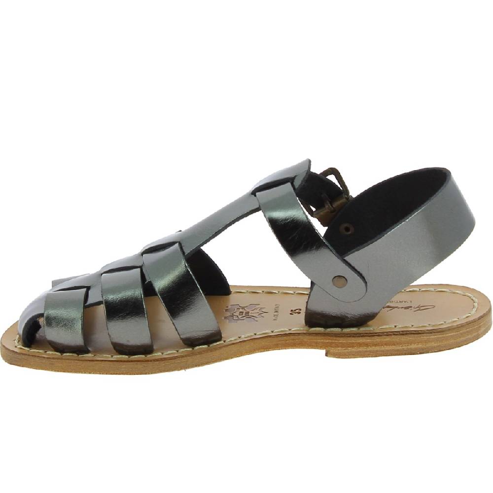 Lartigiano Del Cuoio Sandali da donna in pelle color titanio fatti a mano in Italia Qualità