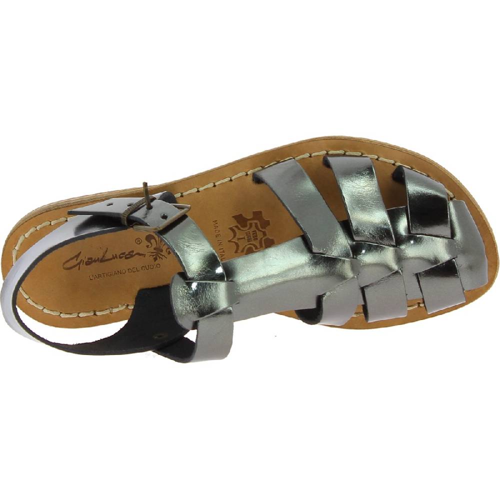 Lartigiano Del Cuoio Sandali da donna in pelle color titanio fatti a mano in Italia Qualità