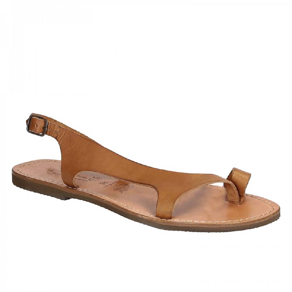 Lartigiano Del Cuoio Sandali infradito artigianali da donna in pelle color cuoio