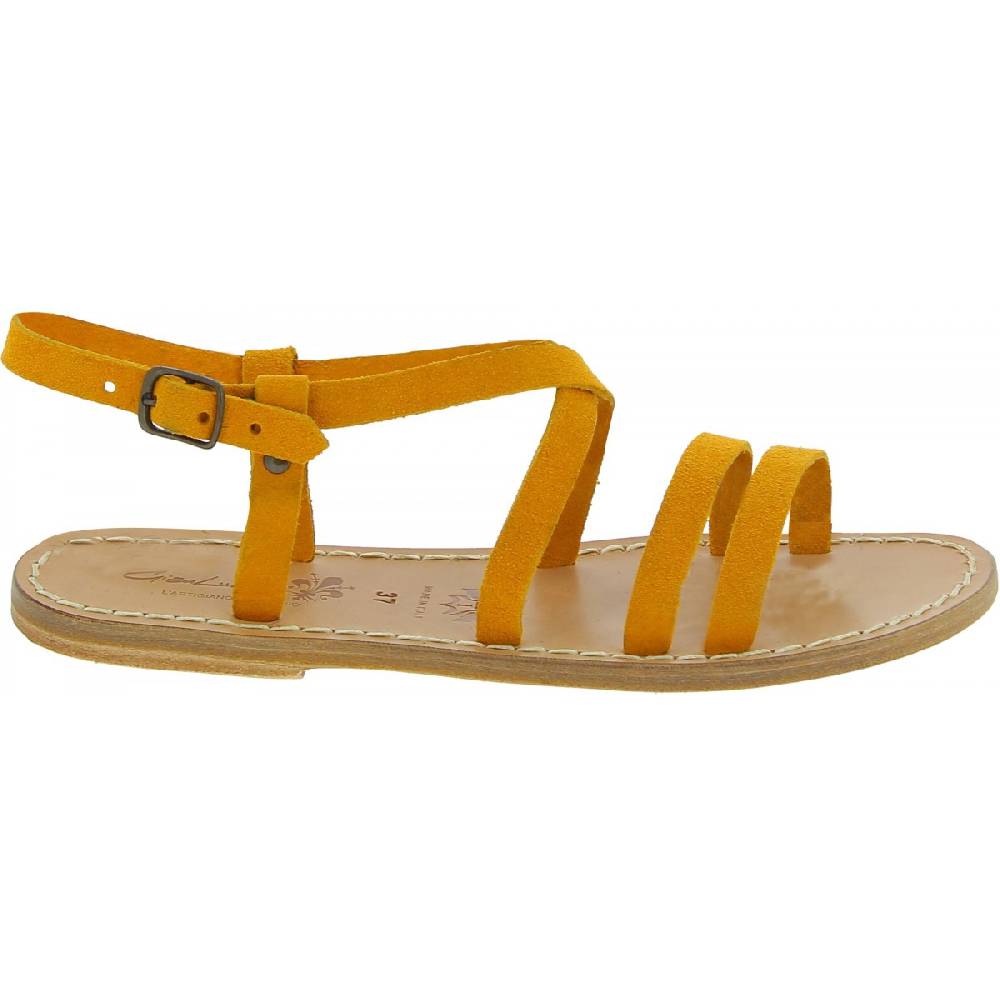 Lartigiano Del Cuoio Sandali donna in pelle nabuk color ocra fatti a mano Solo un giorno rimasto