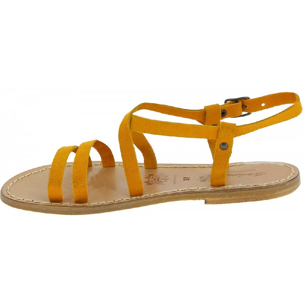 Lartigiano Del Cuoio Sandali donna in pelle nabuk color ocra fatti a mano Solo un giorno rimasto