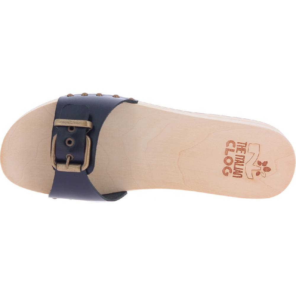 Lartigiano Del Cuoio Zoccoli di legno artigianali da uomo con fascia regolabile in pelle nera Offerta