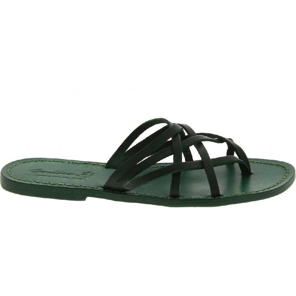 Lartigiano Del Cuoio Infradito donna in pelle intrecciata verde fatti a mano con suola in cuoio Vendite Flash