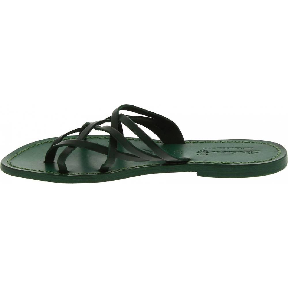 Lartigiano Del Cuoio Infradito donna in pelle intrecciata verde fatti a mano con suola in cuoio Vendite Flash