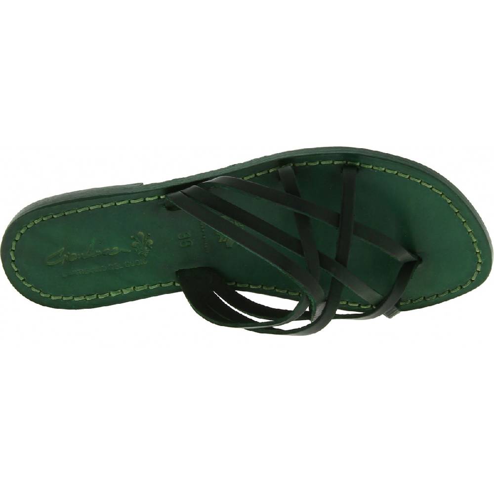 Lartigiano Del Cuoio Infradito donna in pelle intrecciata verde fatti a mano con suola in cuoio Vendite Flash