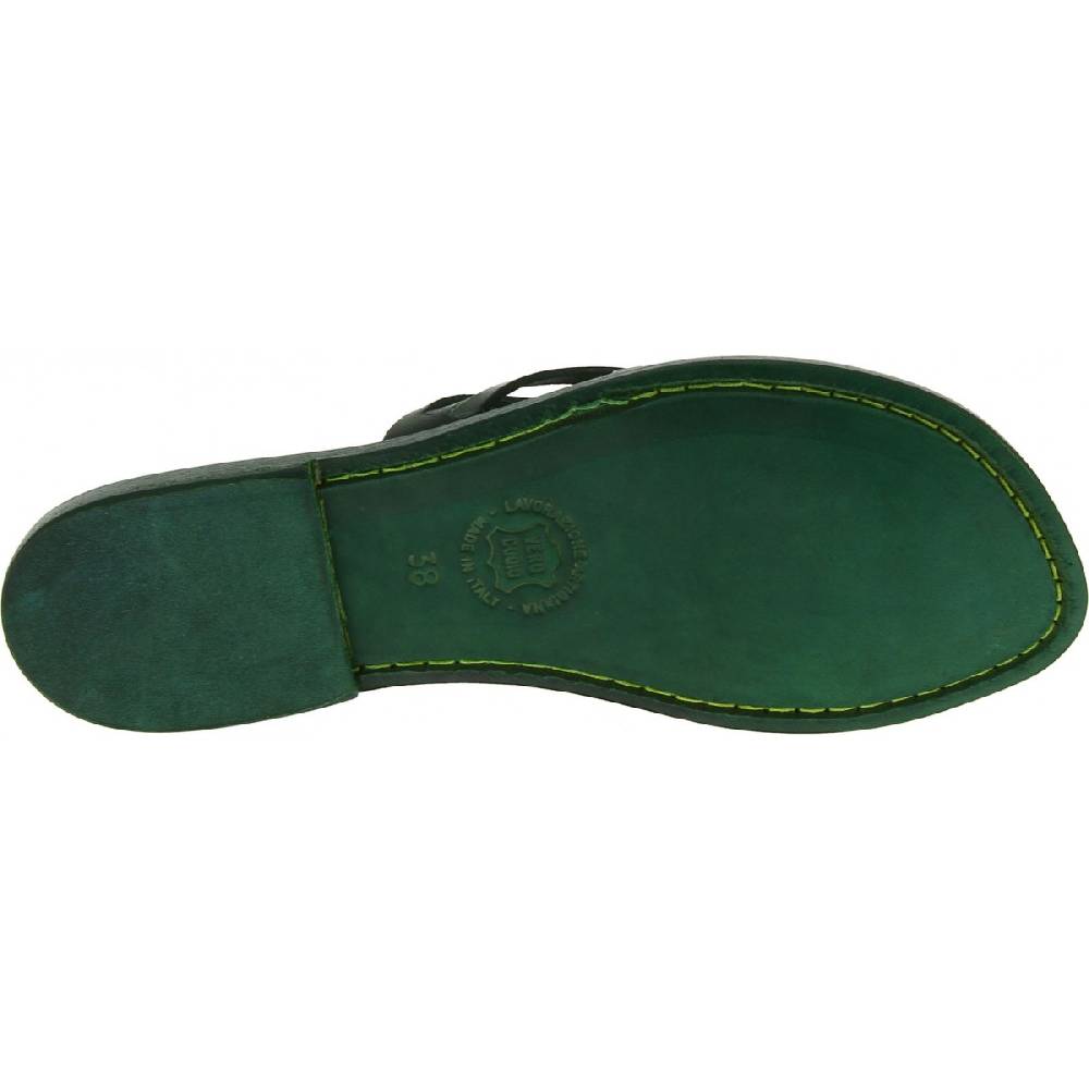 Lartigiano Del Cuoio Infradito donna in pelle intrecciata verde fatti a mano con suola in cuoio Vendite Flash