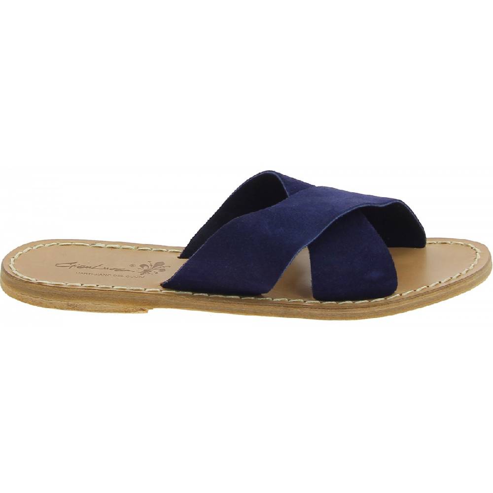 Lartigiano Del Cuoio Ciabatte donna in pelle nabuk blu fatte a mano Nuova