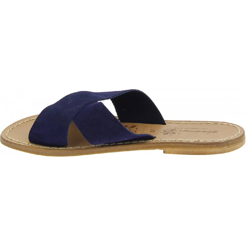 Lartigiano Del Cuoio Ciabatte donna in pelle nabuk blu fatte a mano Nuova