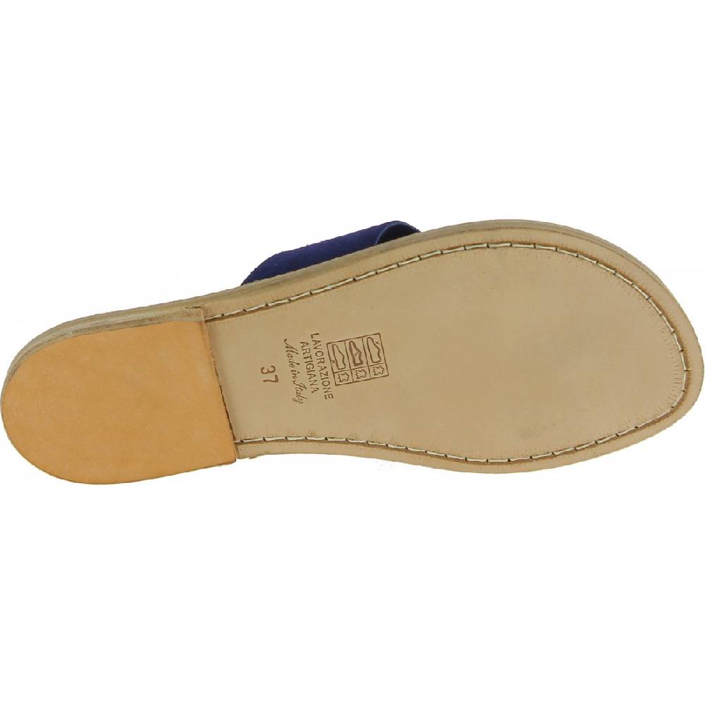 Lartigiano Del Cuoio Ciabatte donna in pelle nabuk blu fatte a mano Nuova