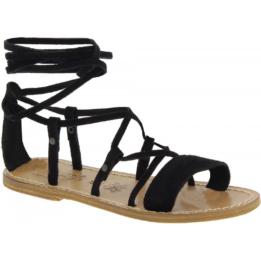 Lartigiano Del Cuoio Sandali gladiatore donna in pelle nabuk nero fatti a mano