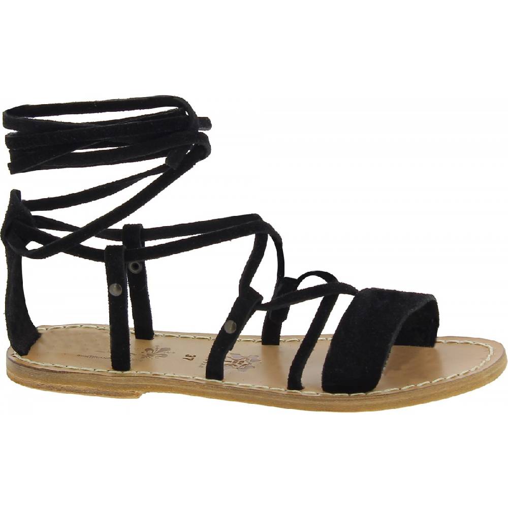 Lartigiano Del Cuoio Sandali gladiatore donna in pelle nabuk nero fatti a mano Moda