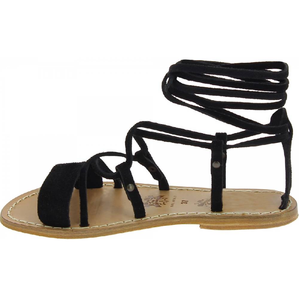 Lartigiano Del Cuoio Sandali gladiatore donna in pelle nabuk nero fatti a mano Moda