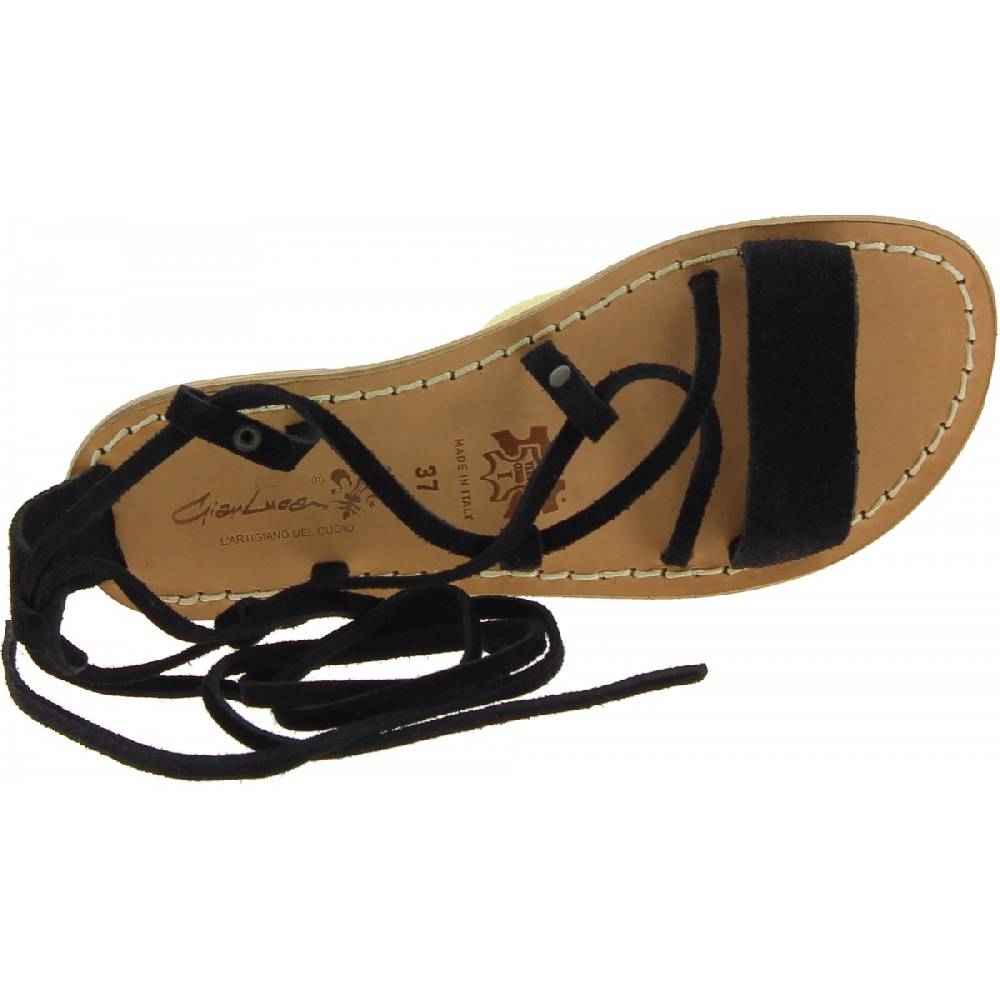Lartigiano Del Cuoio Sandali gladiatore donna in pelle nabuk nero fatti a mano Moda