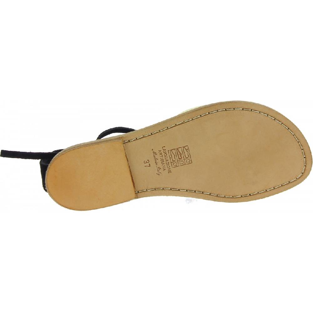 Lartigiano Del Cuoio Sandali gladiatore donna in pelle nabuk nero fatti a mano Moda
