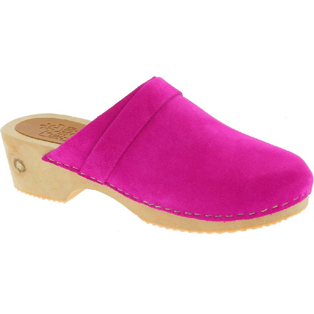 Lartigiano Del Cuoio Zoccoli in legno con tomaia chiusa in pelle scamosciata rosa