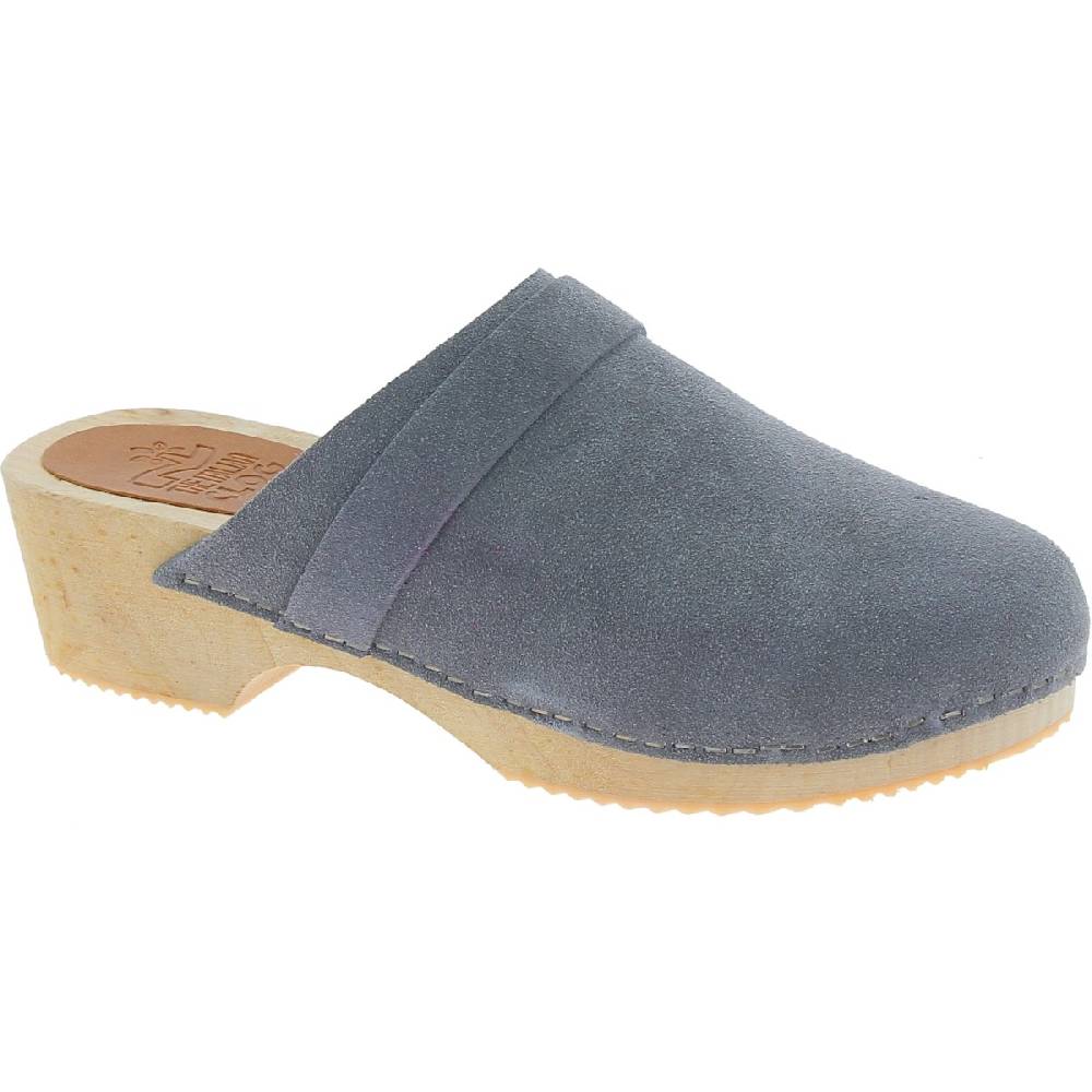 Lartigiano Del Cuoio Zoccoli in legno da donna con tomaia chiusa in pelle scamosciata grigia