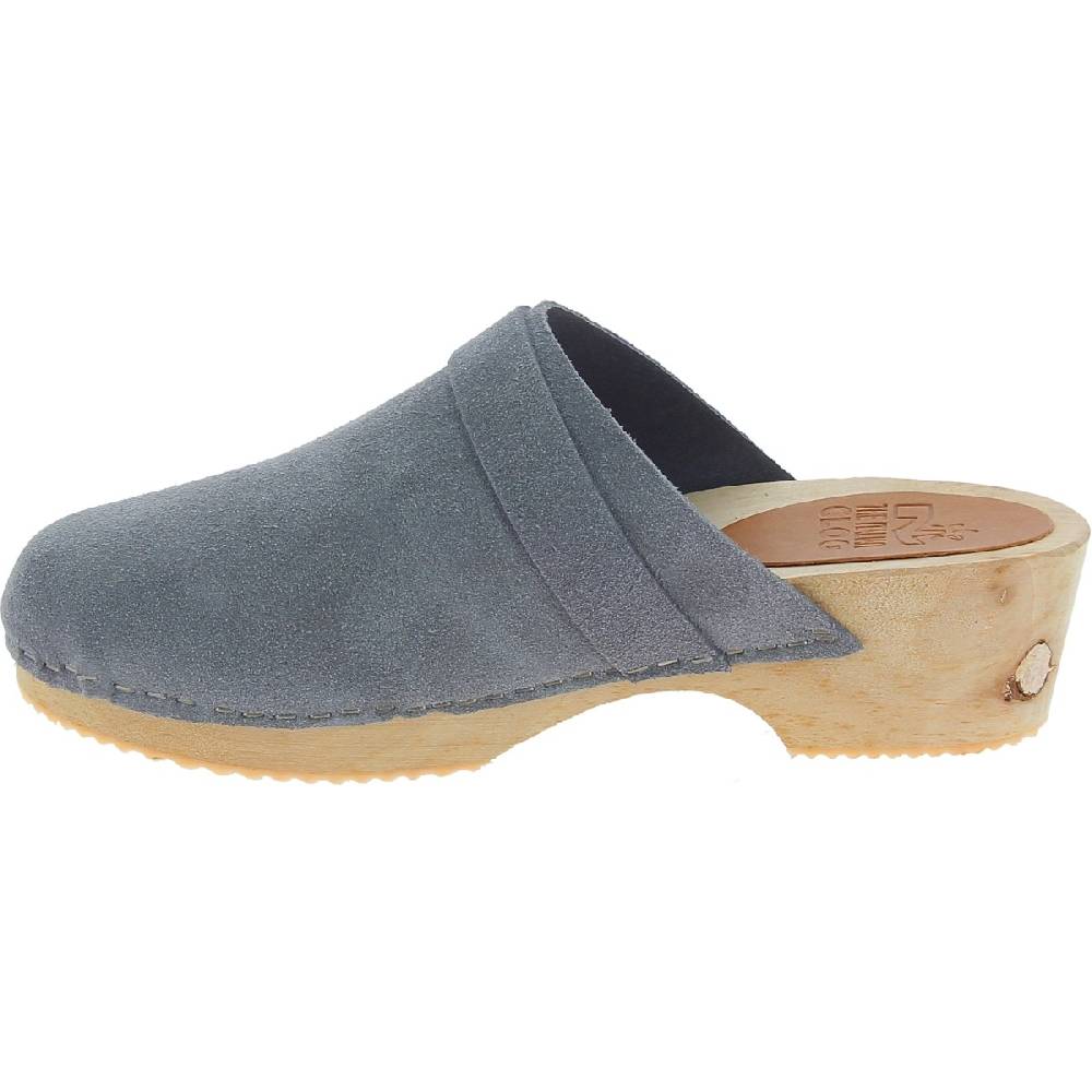 Lartigiano Del Cuoio Zoccoli in legno da donna con tomaia chiusa in pelle scamosciata grigia Italia