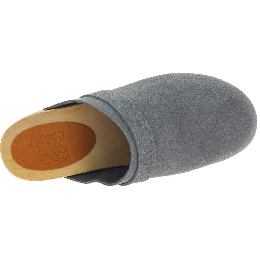 Lartigiano Del Cuoio Zoccoli in legno da donna con tomaia chiusa in pelle scamosciata grigia Italia