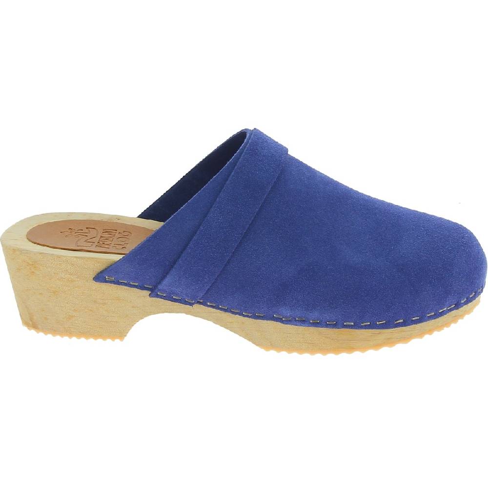 Lartigiano Del Cuoio Zoccoli in legno da donna con tomaia chiusa in pelle scamosciata blu In Linea