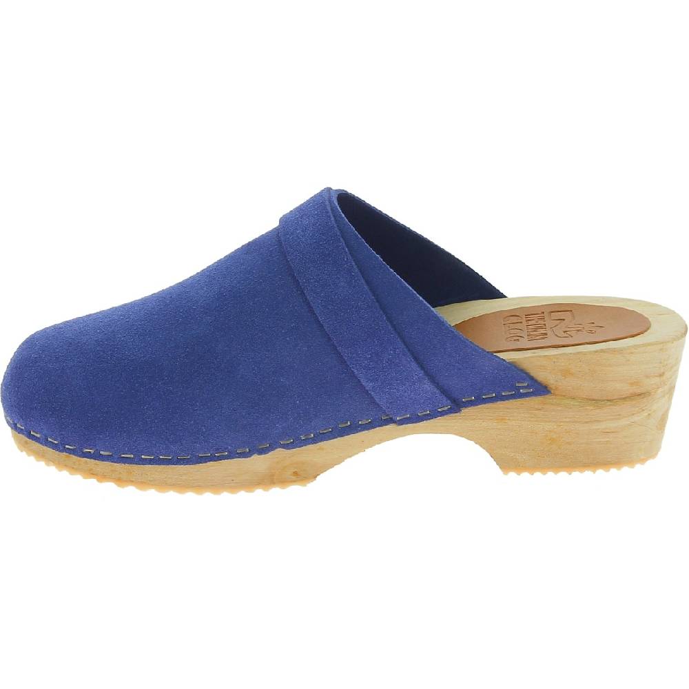 Lartigiano Del Cuoio Zoccoli in legno da donna con tomaia chiusa in pelle scamosciata blu In Linea