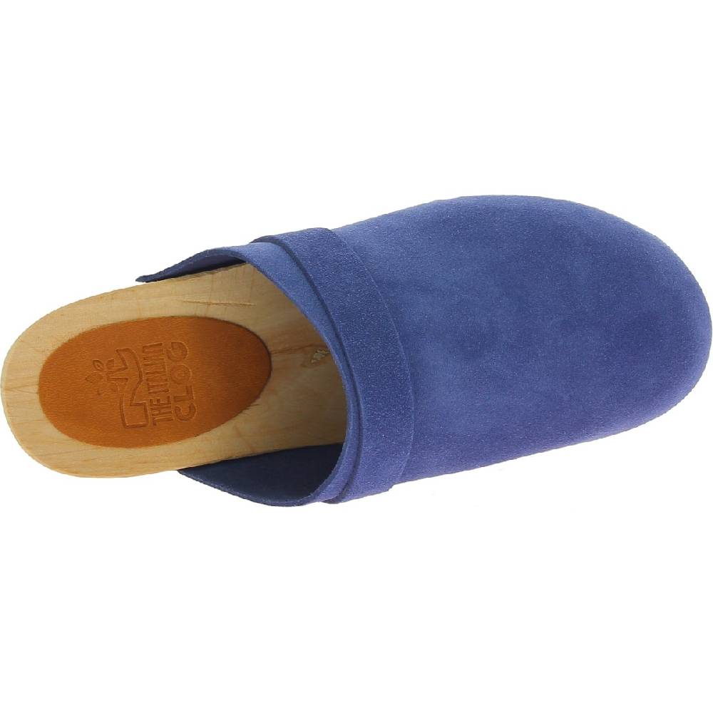 Lartigiano Del Cuoio Zoccoli in legno da donna con tomaia chiusa in pelle scamosciata blu In Linea