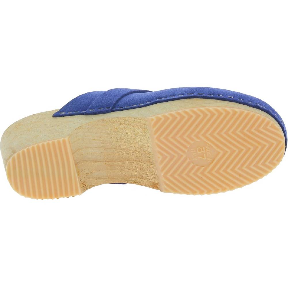Lartigiano Del Cuoio Zoccoli in legno da donna con tomaia chiusa in pelle scamosciata blu In Linea