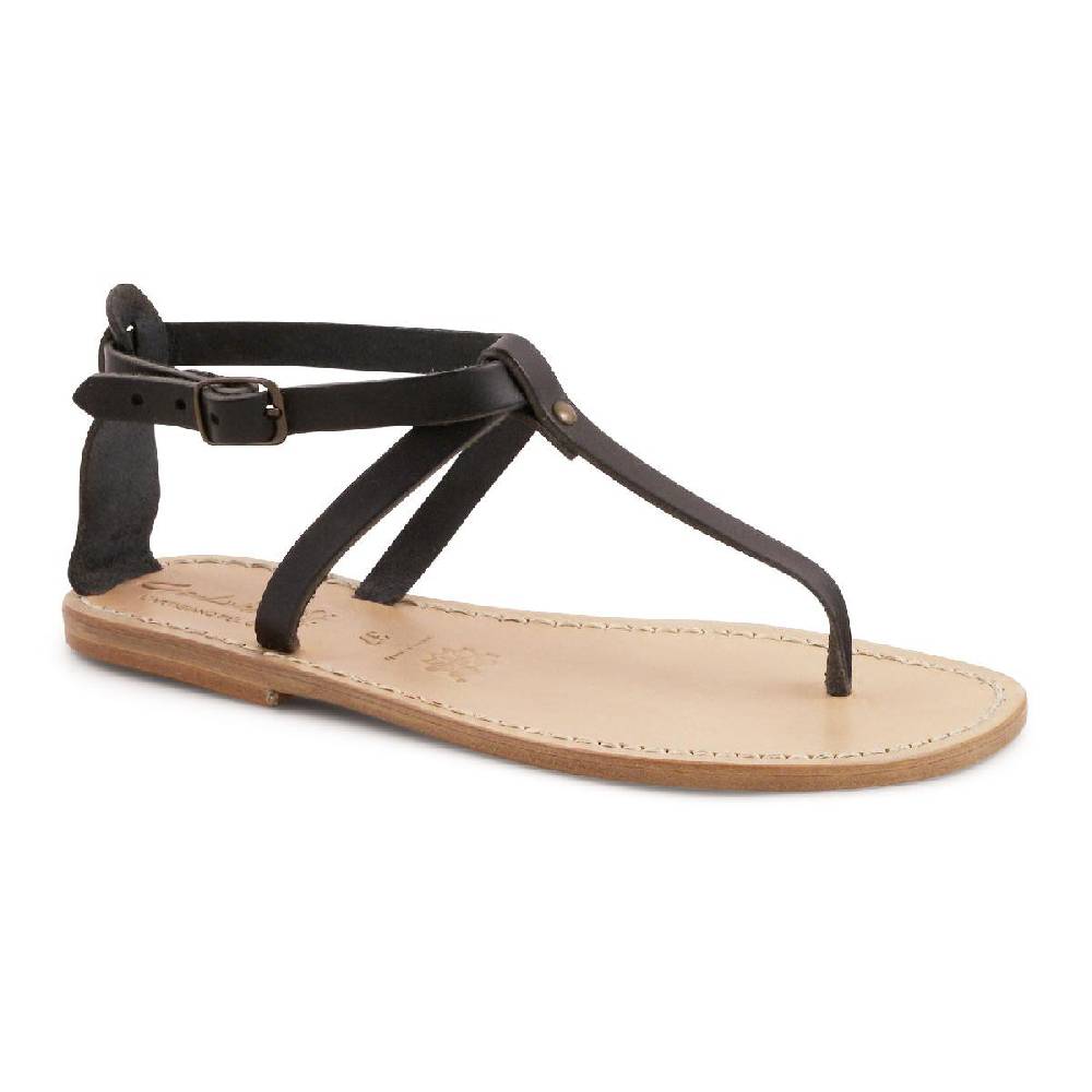 Lartigiano Del Cuoio Sandalo infradito in pelle nero artigianali da donna