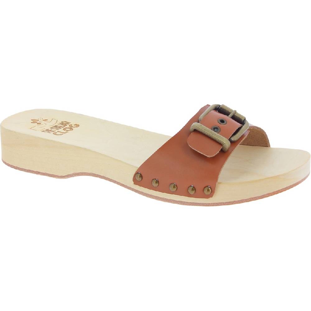 Lartigiano Del Cuoio Zoccoli in legno uomo con fascia regolabile in pelle color cuoio