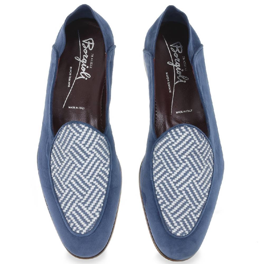 Lartigiano Del Cuoio Mocassino in camoscio azzurro e tessuto intrecciato fatto a mano Affare Del Giorno