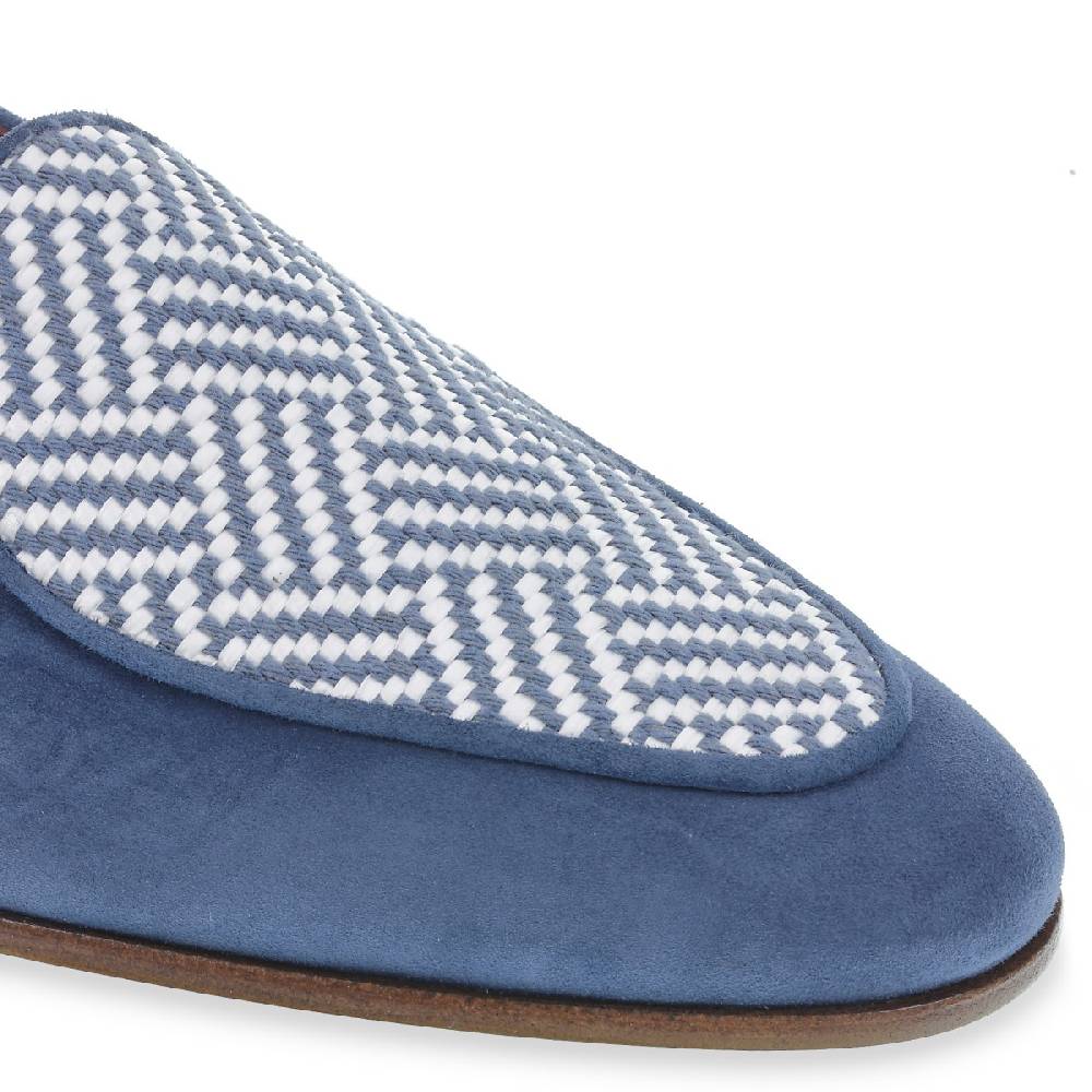 Lartigiano Del Cuoio Mocassino in camoscio azzurro e tessuto intrecciato fatto a mano Affare Del Giorno