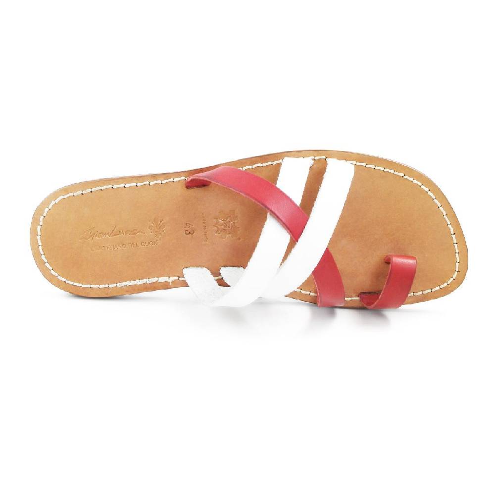 Lartigiano Del Cuoio Ciabatte infradito da uomo in pelle rosso e bianco Offerta