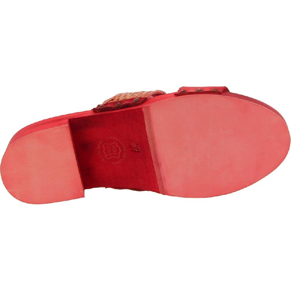 Lartigiano Del Cuoio Sabot da donna rosso in legno artigianali con fascia in rafia e pelle Vendita Economica