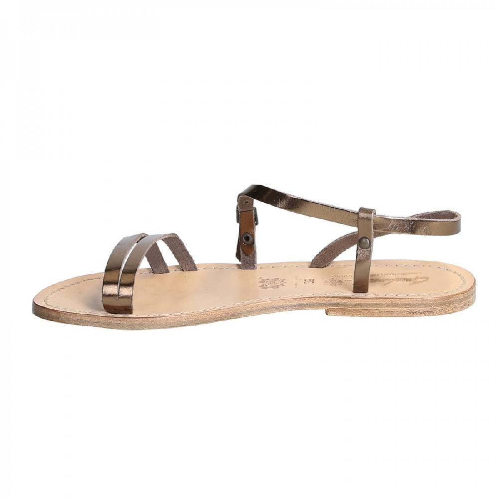Lartigiano Del Cuoio Sandali schiava bassi da donna in pelle laminata bronzo In Saldo