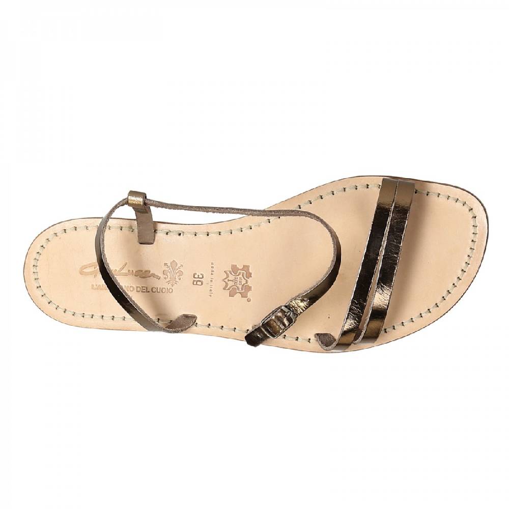 Lartigiano Del Cuoio Sandali schiava bassi da donna in pelle laminata bronzo In Saldo